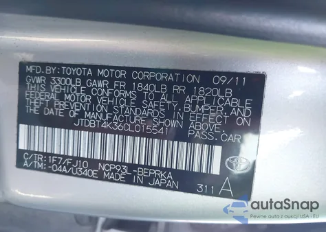 2012 Toyota Yaris из США, поврежденный, VIN JTDBT4K36CL015541